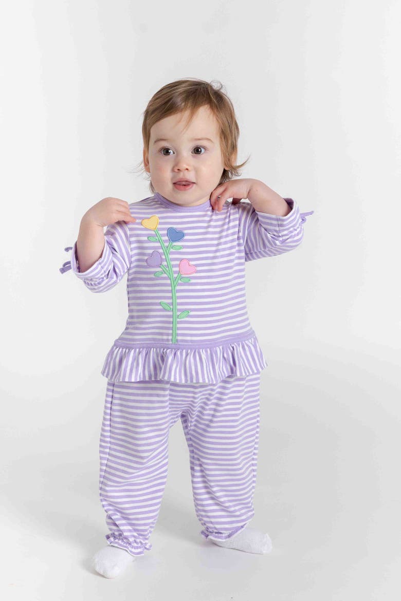 Stripe Knit Longall With Heart Flowers, Alternate, color, Light Purple, White