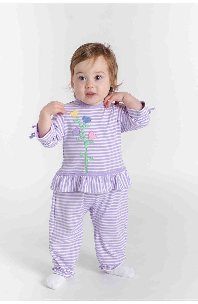 Florence Eiseman Stripe Knit Longall With Heart Flowers, Alternate, color, Light Purple, White
