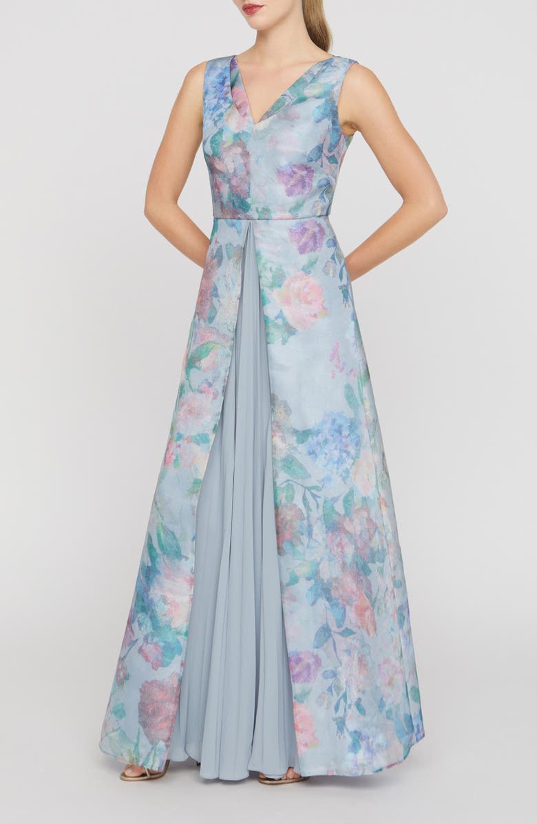 Kay Unger Merida Floral Print Sleeveless Gown, Alternate, color, Spring Mist