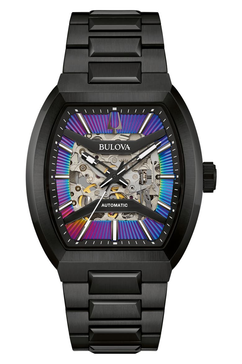 Maquina Rainbow Skeleton Dial Automatic Bracelet Watch, 40mm, Main, color, BLACK
