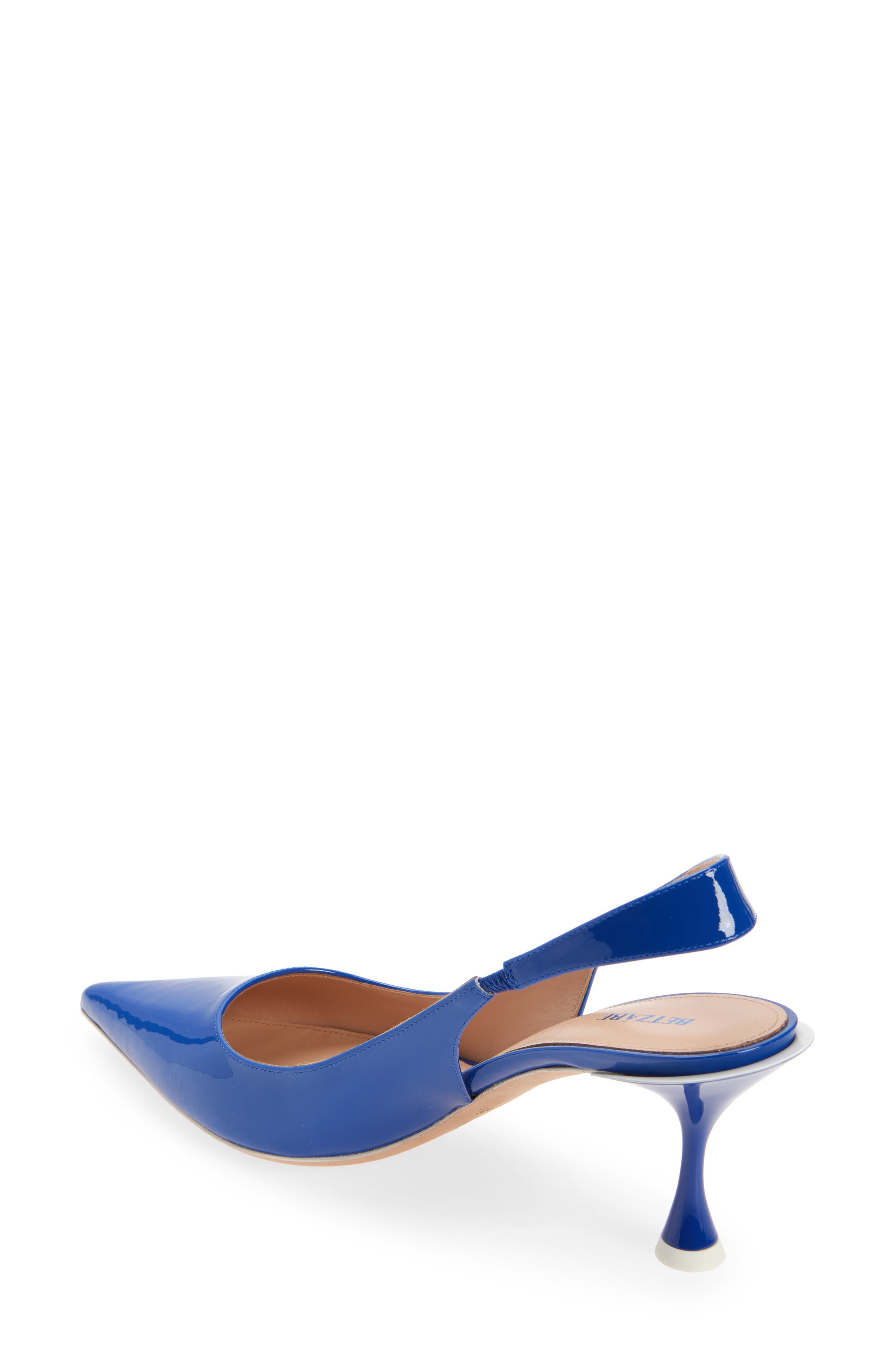 BETZÁBE Lola Pointed Toe Slingback Pump, Alternate, color, Blue Patent White Detail