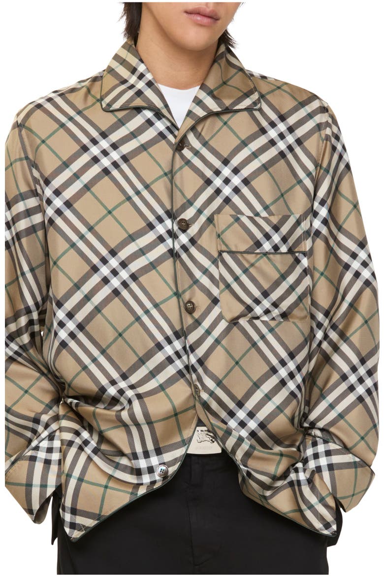 Check Silk Pyjama Shirt, Main, color, Linden beige