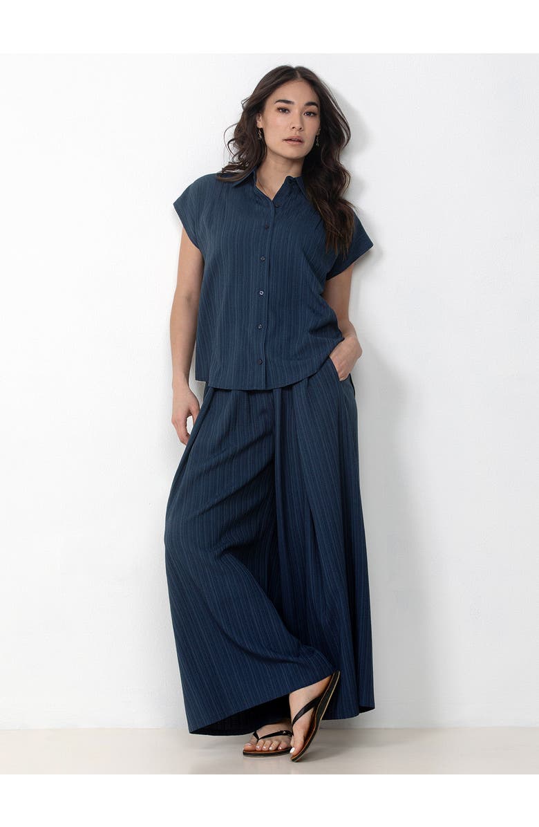 Single Stitch Button Front Shirt with Palazzo Pants Set, Alternate, color, Black