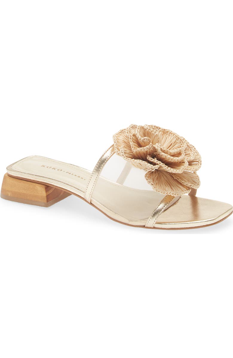 KOKO + PALENKI Ana Slide Sandal, Main, color, Gold Light-Raffia Flower