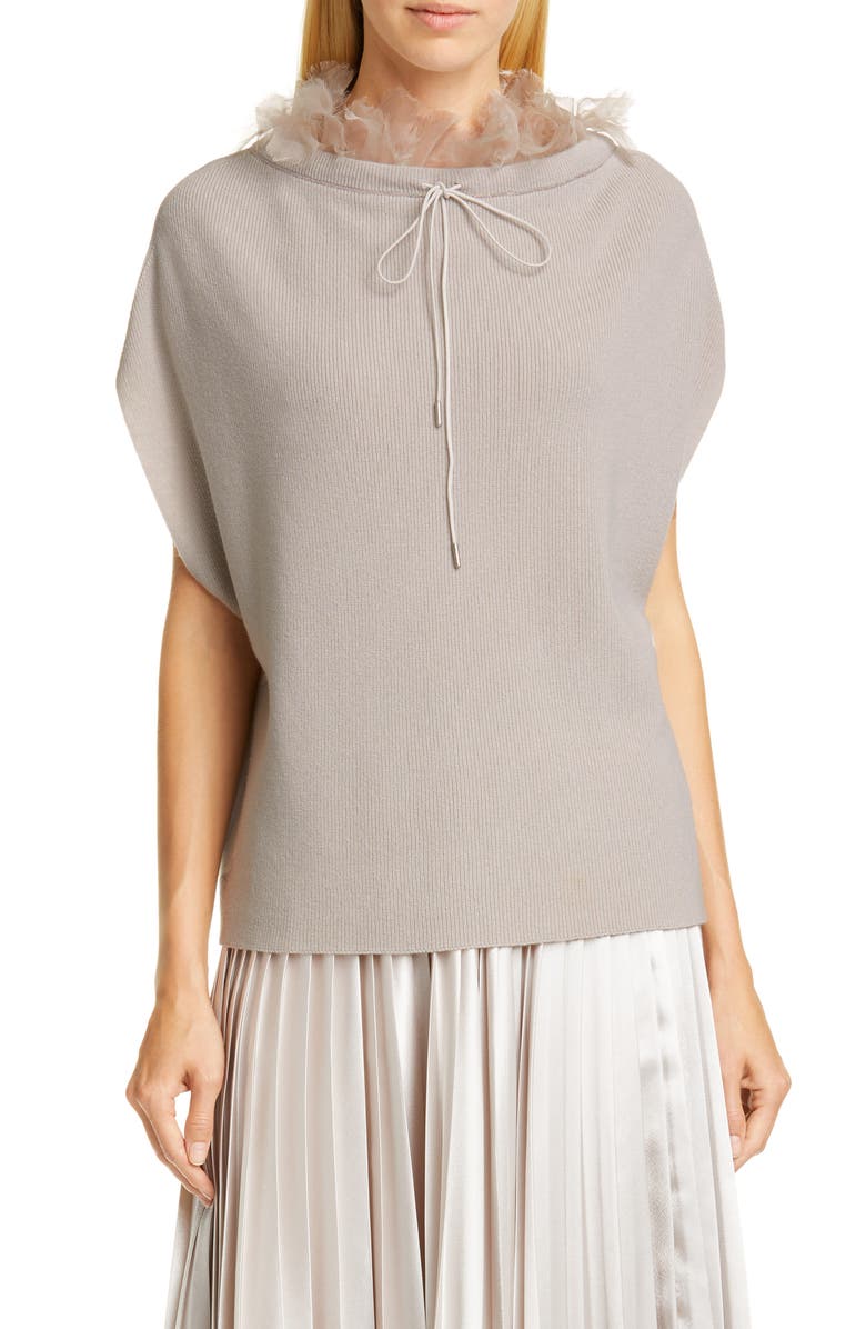 Fabiana Filippi Organza Trim Cashmere Rib Cape Sweater, Main, color, 