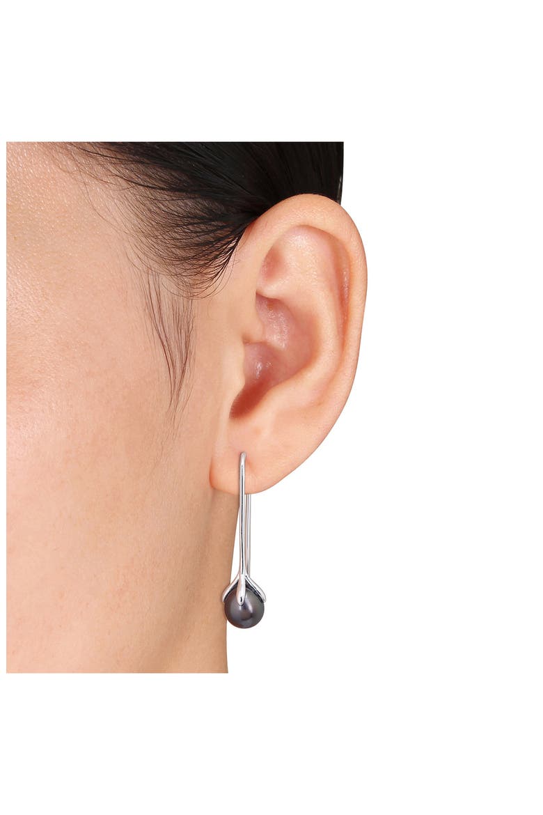 Black Cultured Pearl Threader Earrings, Alternate, color, BLACK
