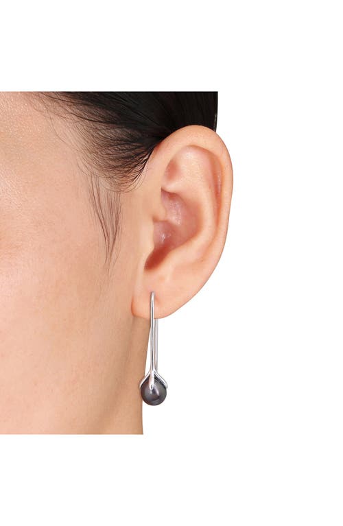 Delmar Black Cultured Pearl Threader Earrings In Black