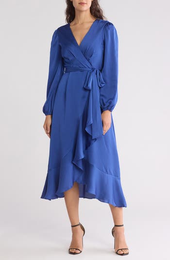 Tahari ASL Tie Waist Long Sleeve Midi Dress Nordstromrack