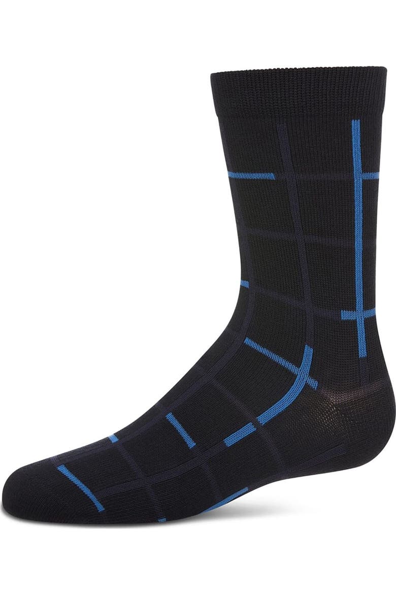 Windowpane Plaid Crew Sock, Main, color, Navy