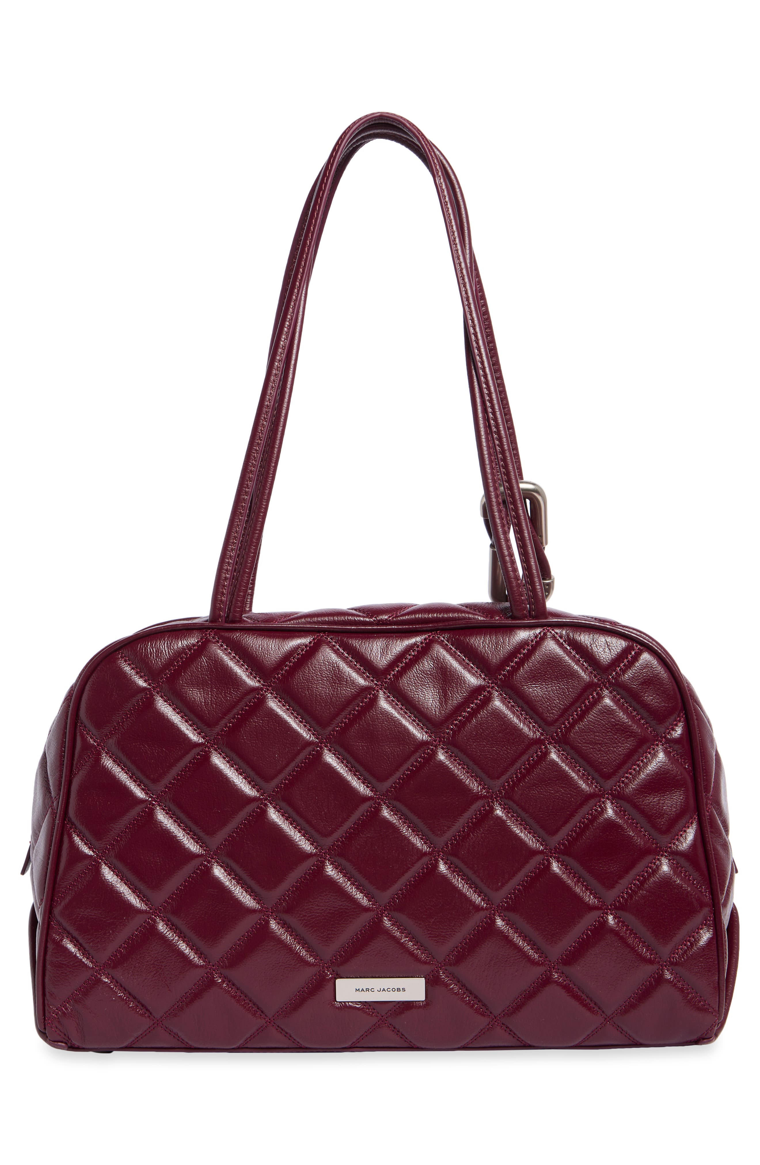 Dual Strap Diamond Quilt Leather Shoulder Bag, Alternate, color, DARK PLUM