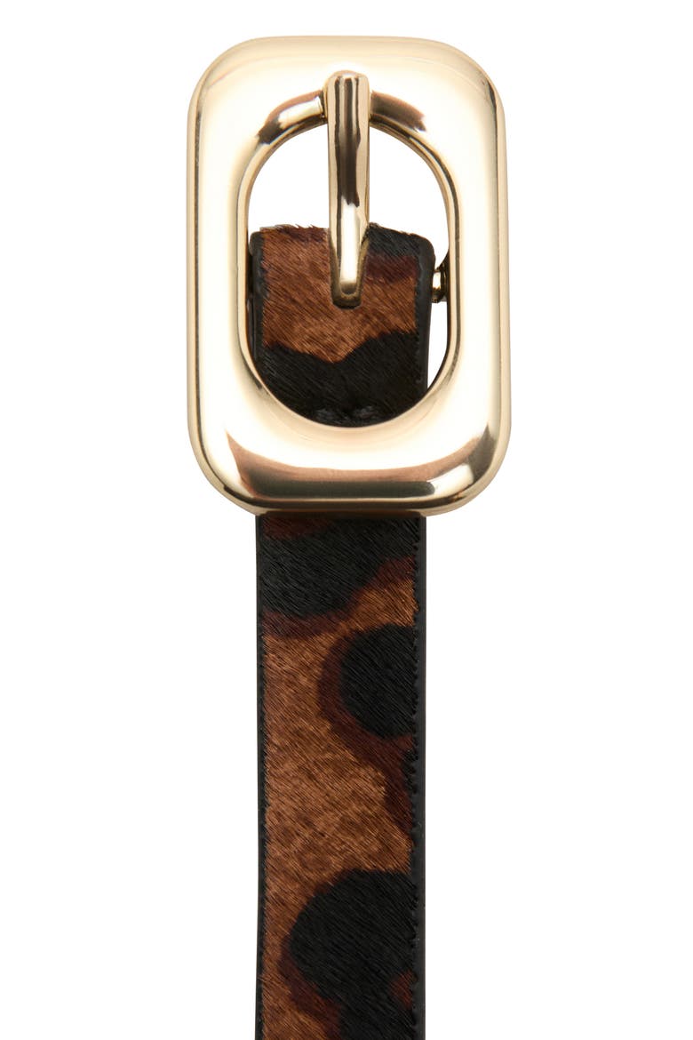 Skinny Leopard Print Genuine Calf Hair Belt, Alternate, color, DARK BROWN