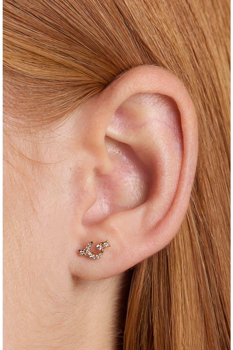 Pavé Crystal Star & Moon Stud Earrings Christmas Cracker, Alternate, color, GOLD