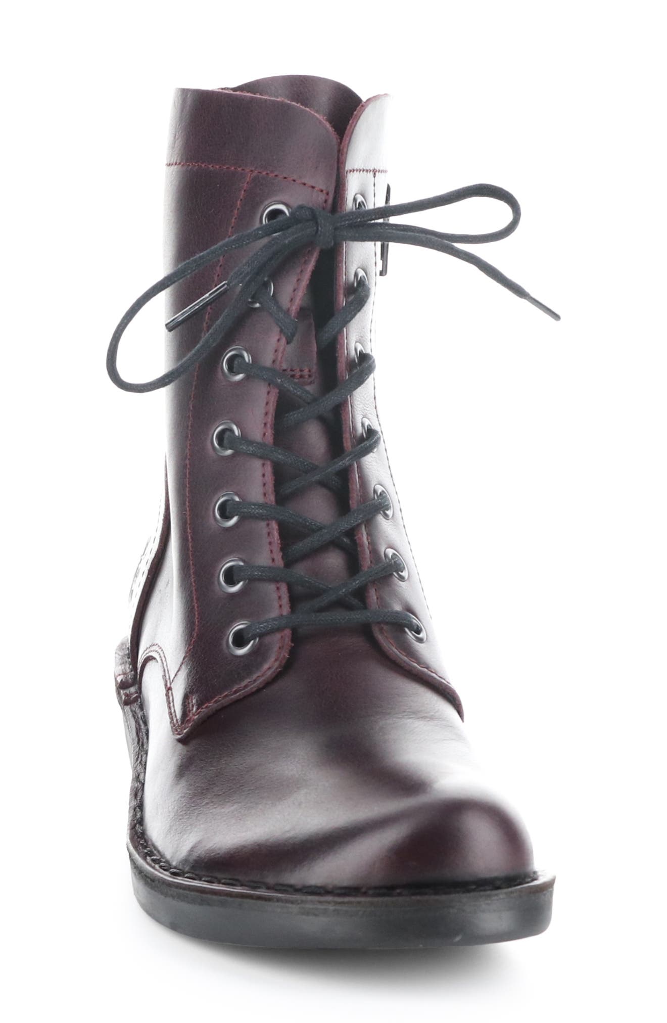 Milu Lace-Up Leather Boot, Alternate, color, WINE RUG