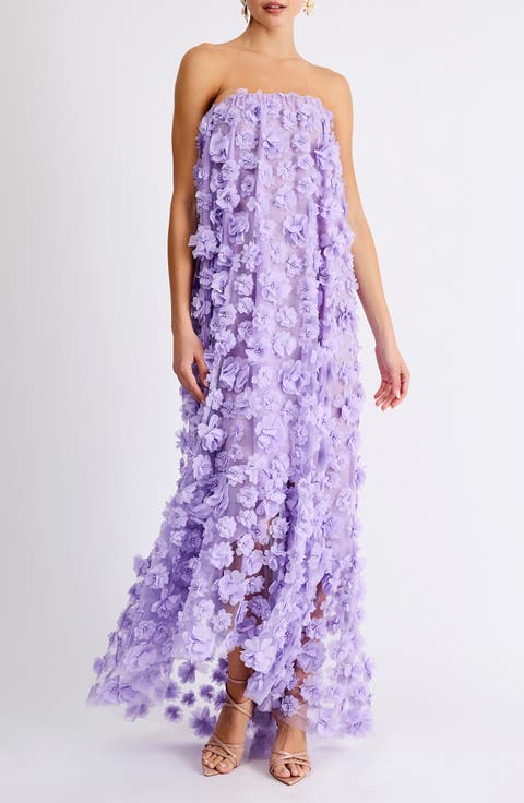 Athena Floral Appliqué & Sequin Strapless Gown