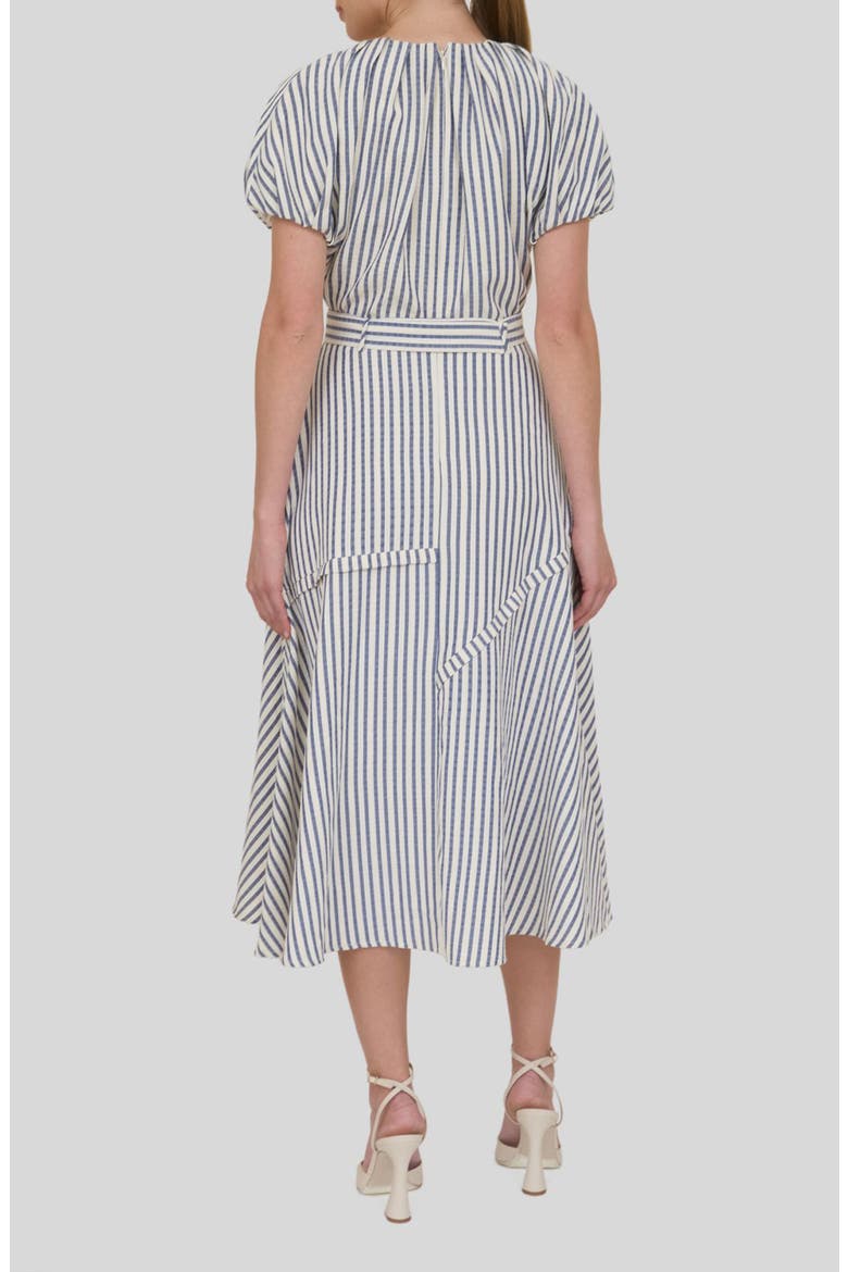 Stripe Puff Sleeve Flare Midi Dress, Alternate, color, NAVY STRIPE