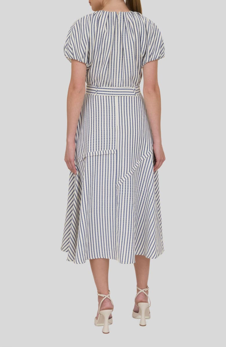 ZOE AND CLAIRE Stripe Puff Sleeve Flare Midi Dress, Alternate, color, Navy Stripe