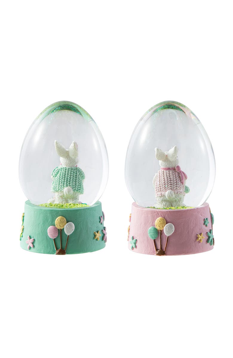 Glitzhome 65MM Set of 2 Easter Resin Bunnies Waterglobe, Alternate, color, Blue