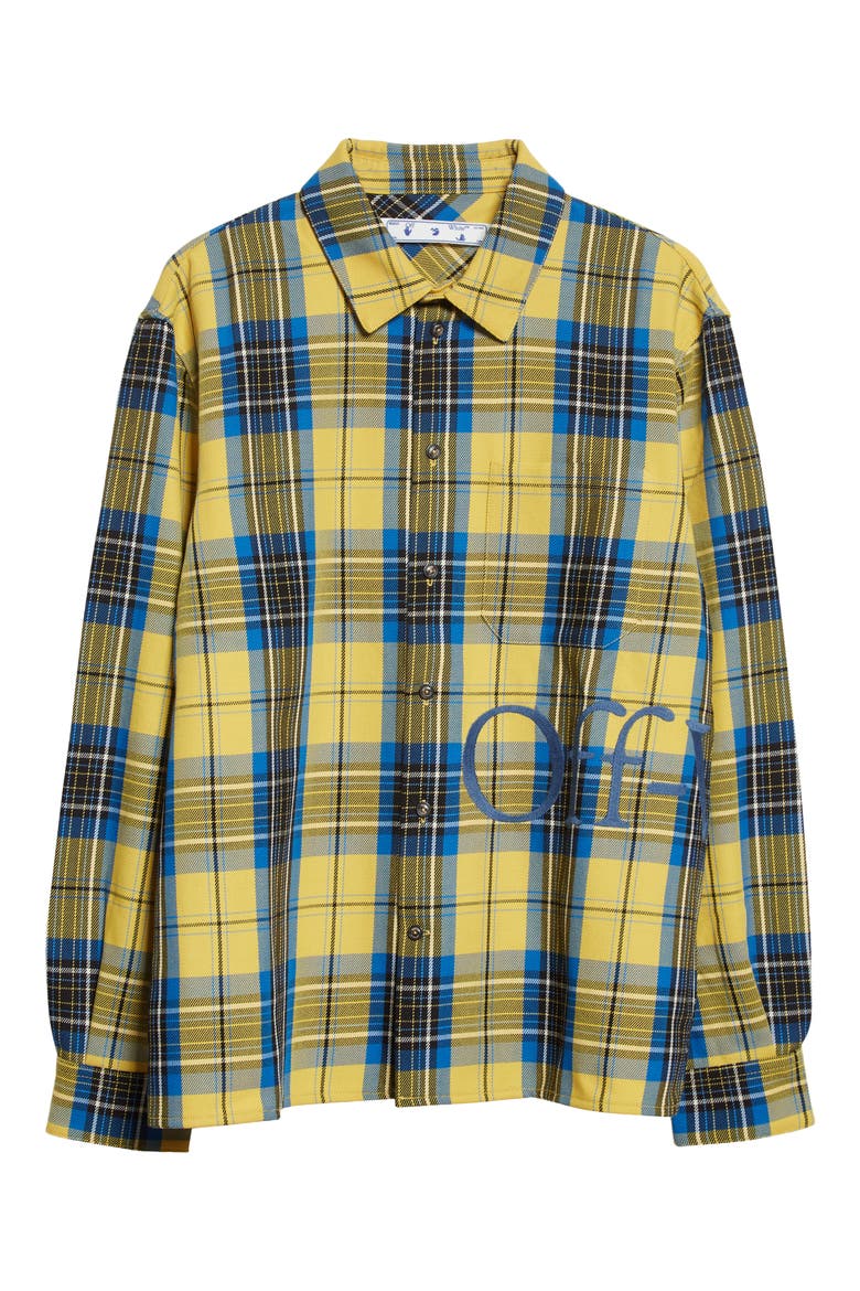 Embroidered Logo Check Virgin Wool Button-Up Shirt, Alternate, color, YELLOW/ BLUE