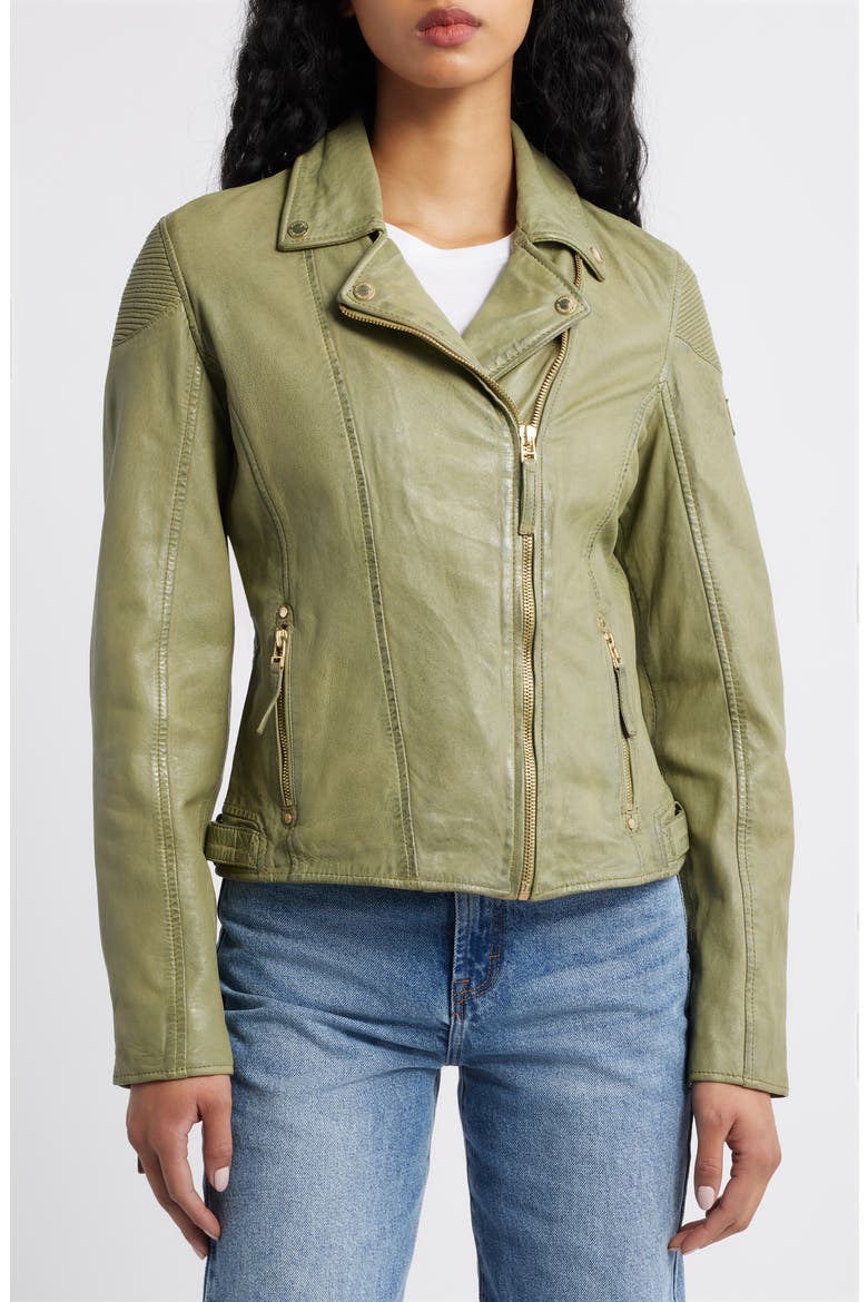 Raizel Leather Moto Jacket, Alternate, color, SAGE