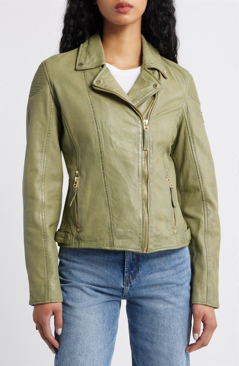 MAURITIUS Raizel Leather Moto Jacket, Alternate, color, Sage