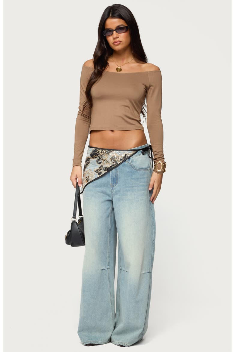 Tahlia Off the Shoulder Crop Top, Alternate, color, BROWN