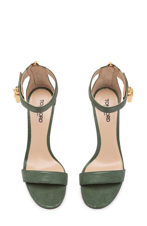 Tom Ford Padlock Lizard Embossed Ankle Strap Sandal In Laurel Green