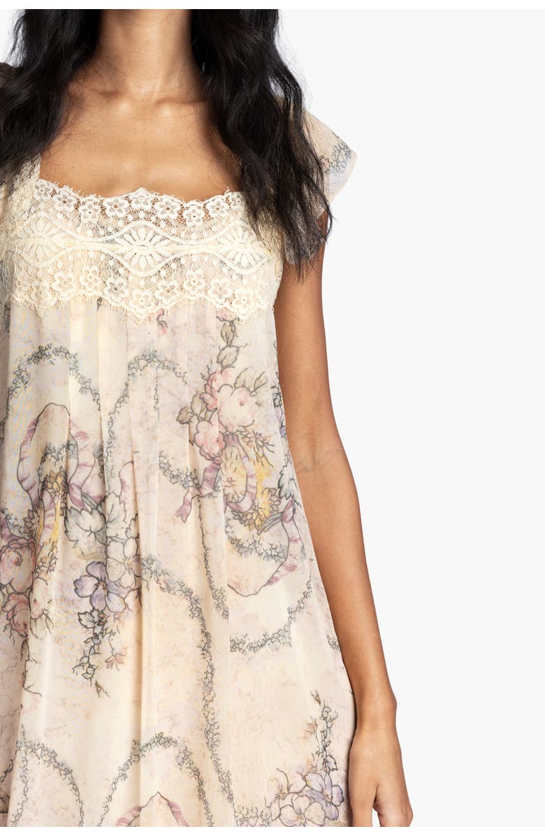 Anna Sui Spirit Bloom Chiffon Ruffle Dress, Alternate, color, Linen Multi