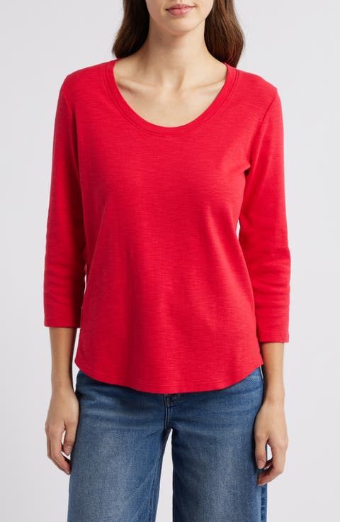 売れ筋商品|||ダナ キャラン ニューヨーク カットソー トップス レディース Women's Mini Slub Waffle Three Quarter Sleeve T-Shirt Black DKNY Sport by Donna Karan Mini Waffle Crew Neck Short Sleeve