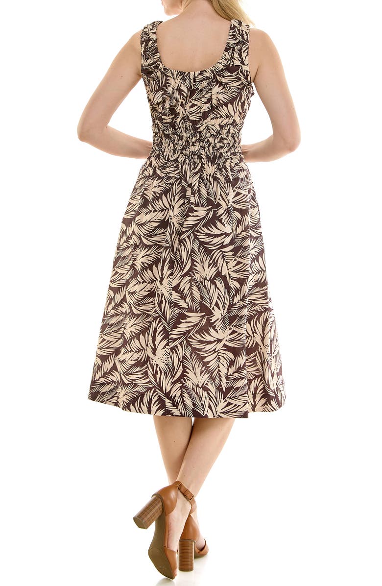 Nicole Miller Painted Palms Smocked Tank Dress, Alternate, color, Painted Palms Coffee Bean