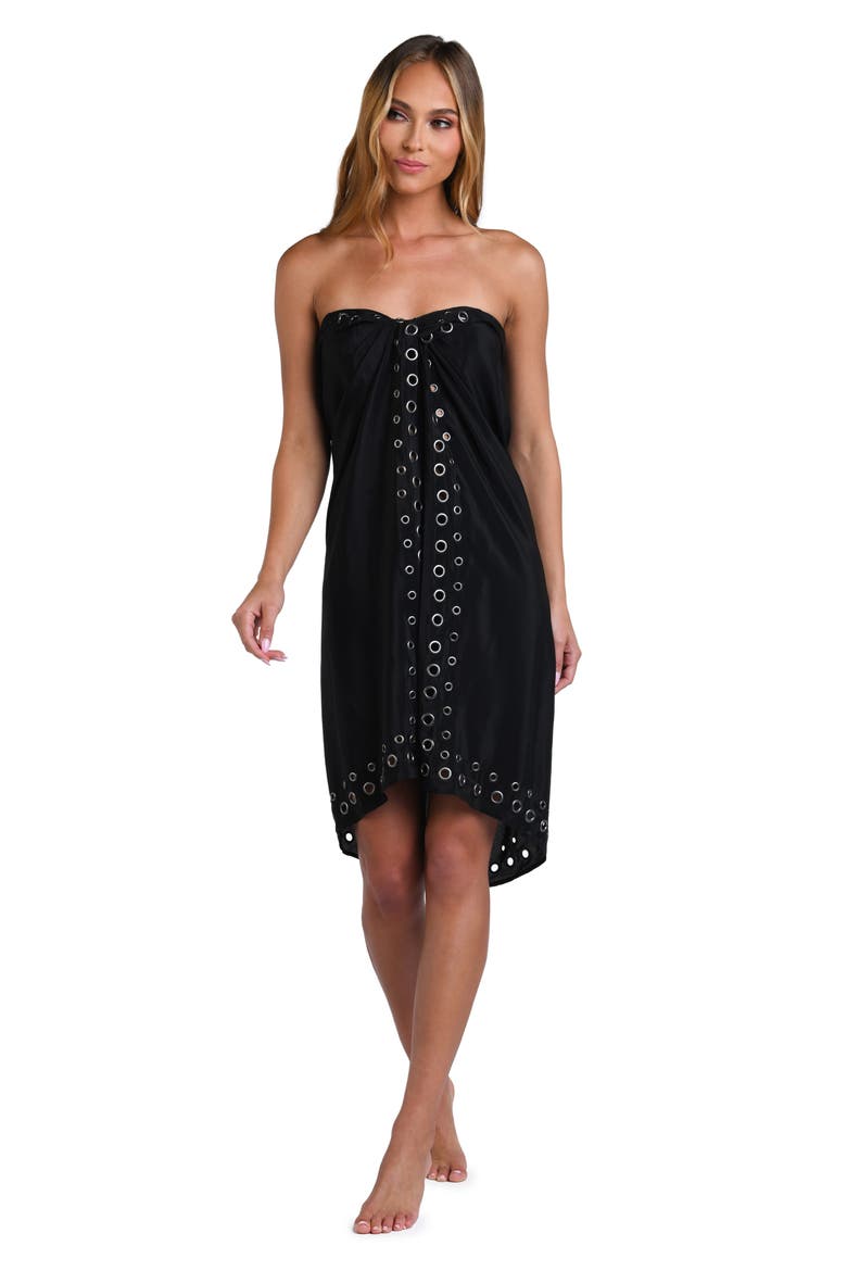 Emmeline Grommet Trim Cover-Up Pareo, Alternate, color, BLACK