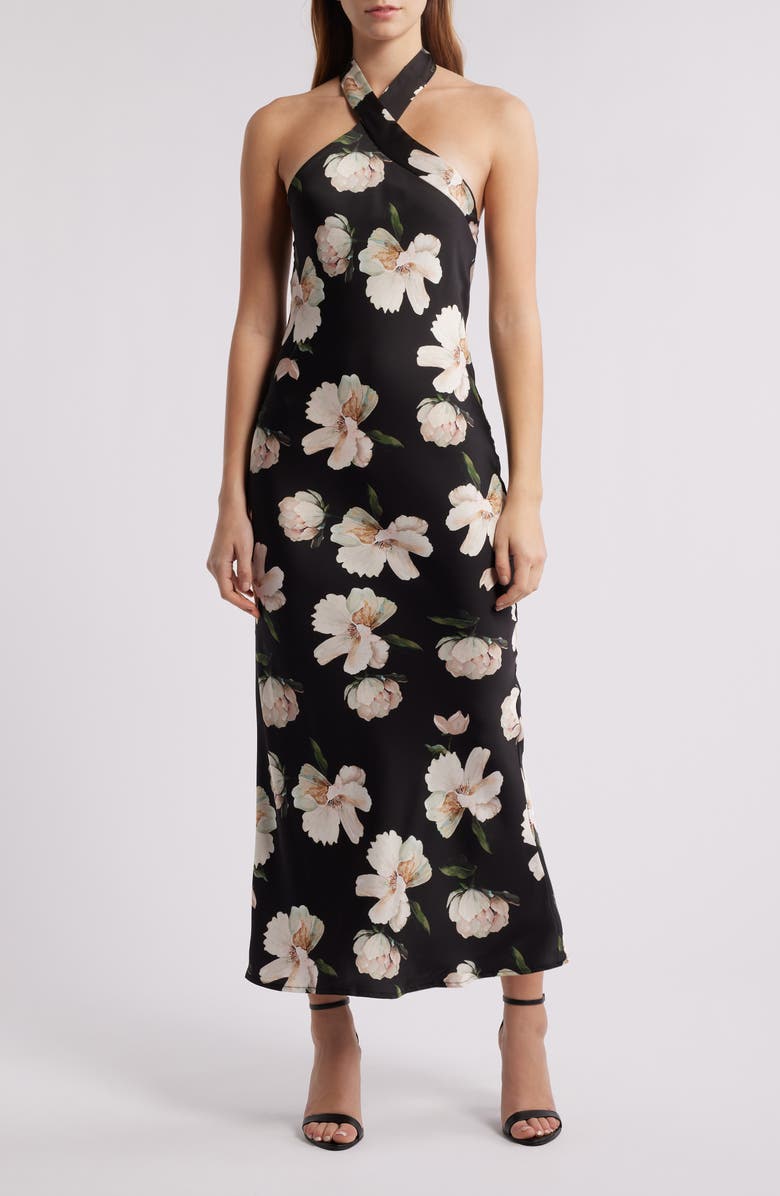 Petal & Pup Grasie Floral Print Halter Cocktail Dress, Main, color,