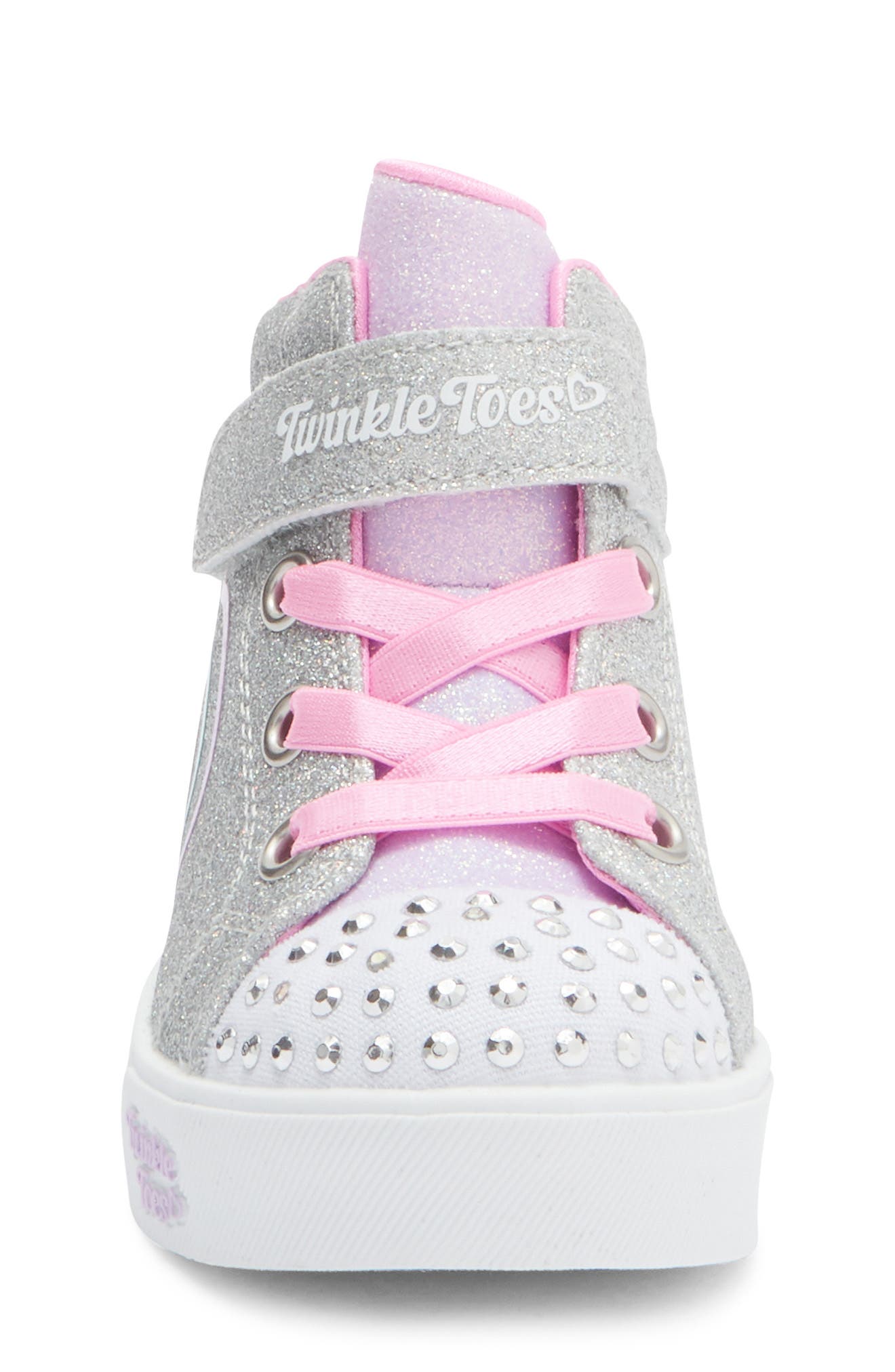 SKECHERS Kids' Twinkle Toes Heart Steps High Top Sneaker, Alternate, color, Silver Multi