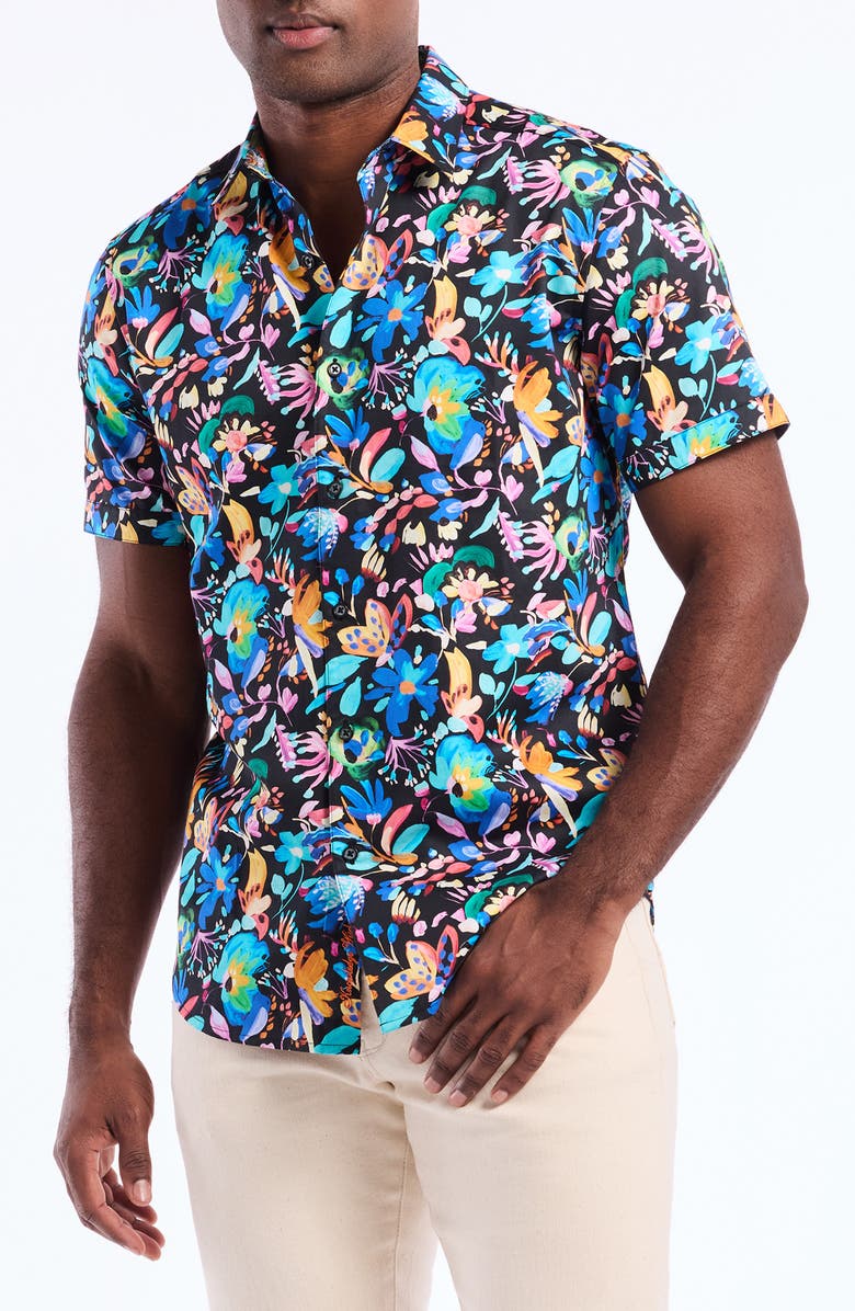 Robert Graham Vernon Short Sleeve Cotton Dress Shirt, Main, color, 