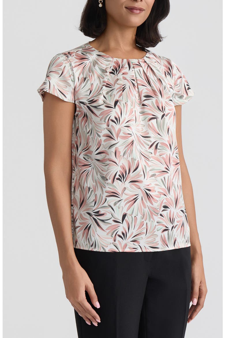 Pleated Neck Fan Print Top, Alternate, color, TEAROSE MULTI