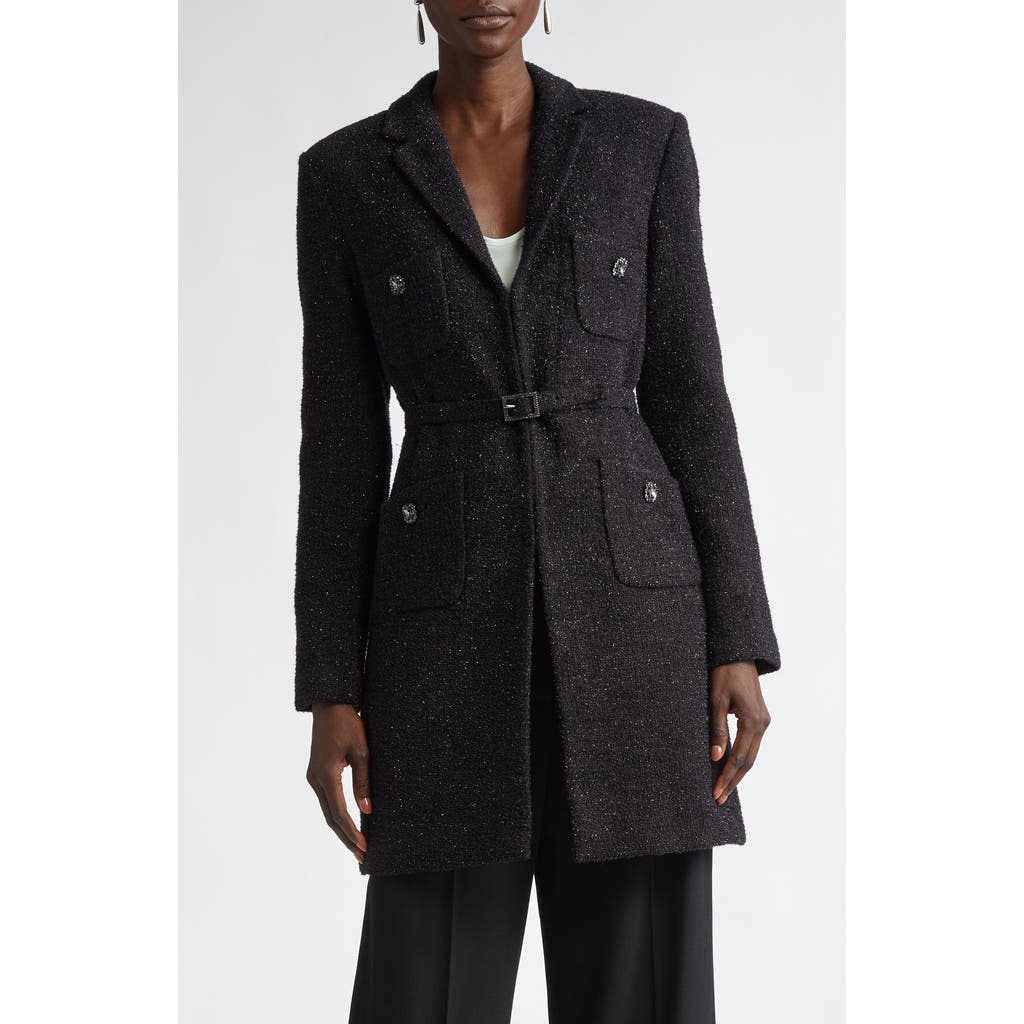St John St. John Collection Metallic Boucle Belted Longline Jacket In Black
