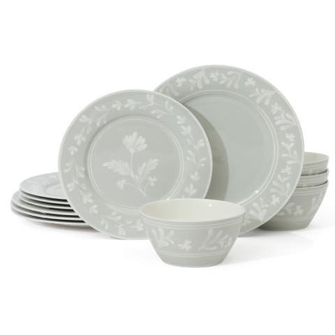 Maiden Crown 12-Piece Vegan Bone China Dinnerware Set, Floral Plates & Bowls, Service for 4