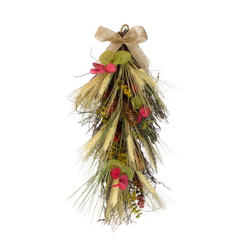 Northlight 24" Autumn Harvest Wheat And Eucalyptus With Feathers Teardrop Swag In Multi