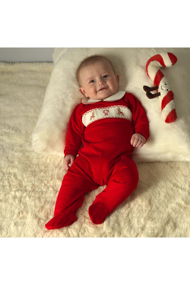 Candy Cane Smocked Footie, Alternate, color, Red