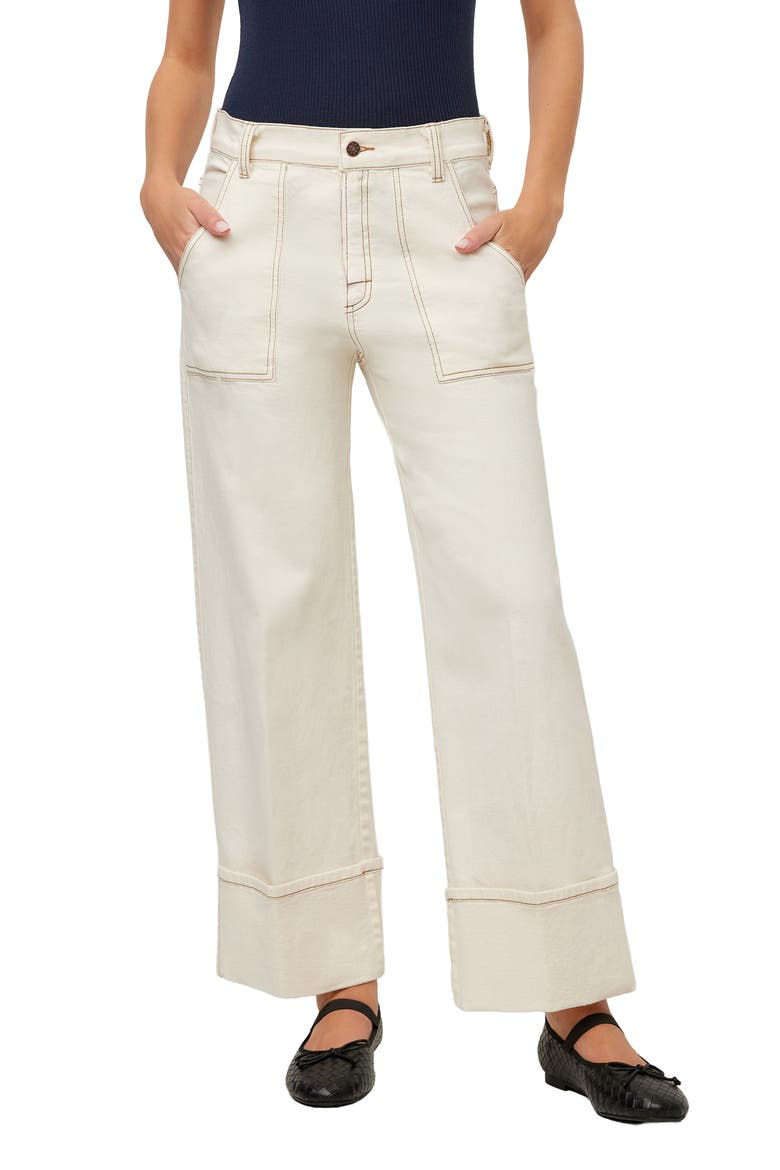 Patch Pocket Wide Leg Cuffed Jeans, Main, color, NATURAL