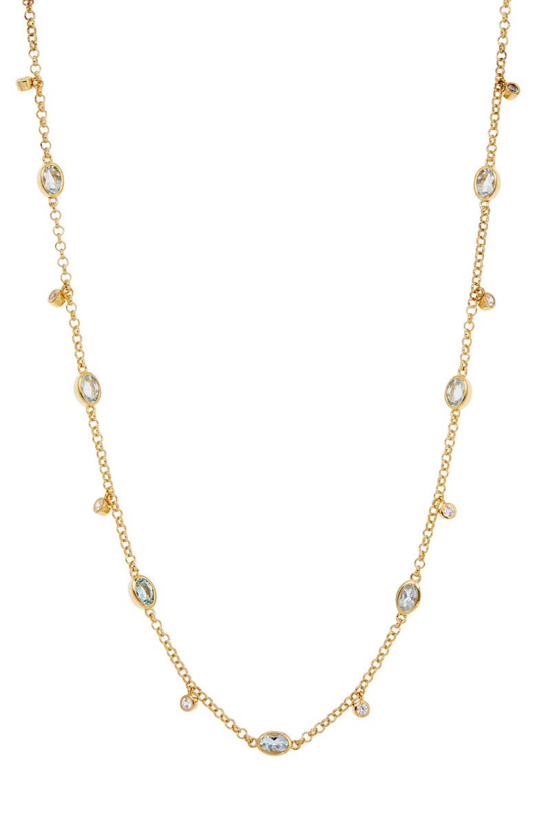 SAVVY CIE JEWELS Aquamarine Station Chain Necklace, Main, color, Yellow