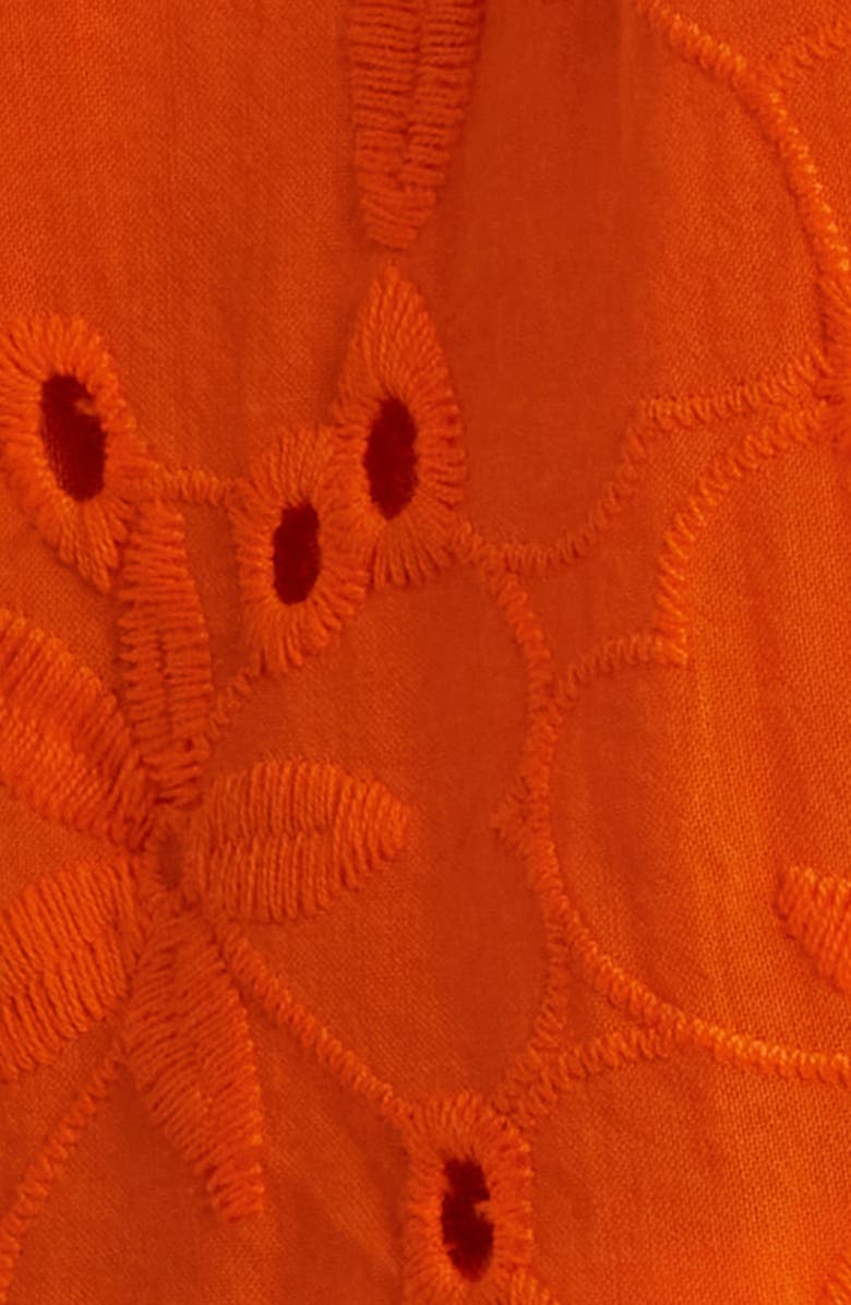 Anne Klein Embroidered Eyelet Cotton Ruffle Dress, Alternate, color, Bright Orange