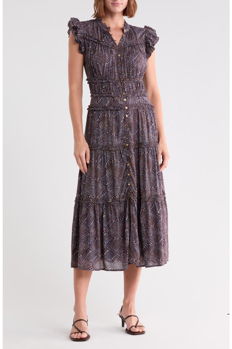 Kamala Printed Midi Dress, Main, color, NAVY MULTI