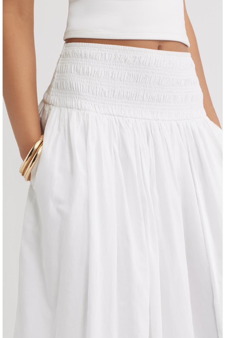 Smock Waist Midi Skirt, Alternate, color, WHITE