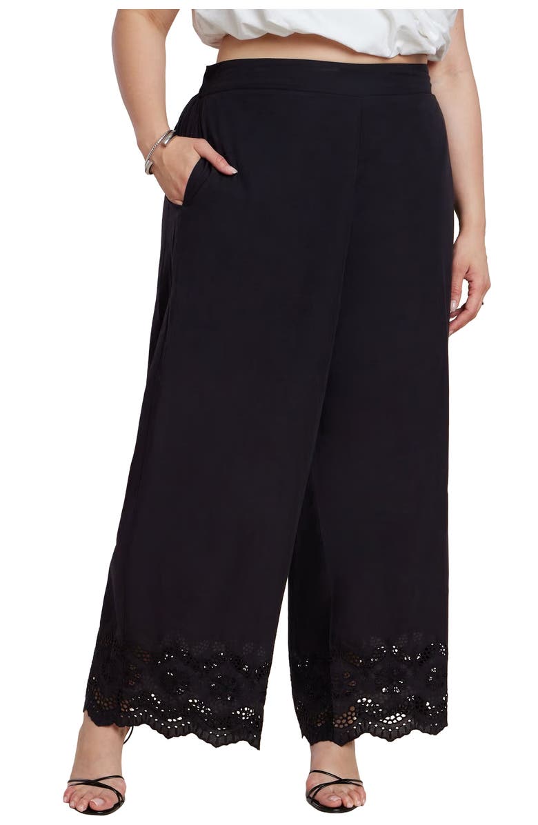ELOQUII Embroidered Eyelet Pant, Main, color, Black Onyx