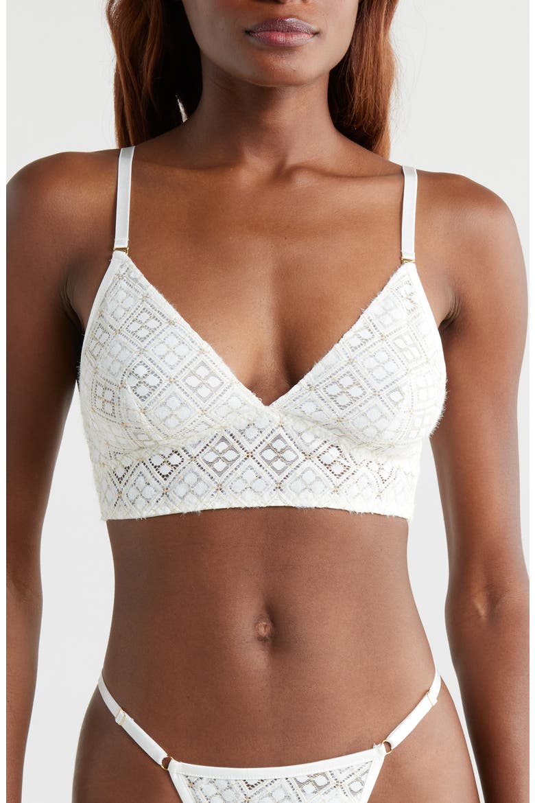 Metallic Geometric Lace Longline Bralette, Main, color, SHELL WHITE