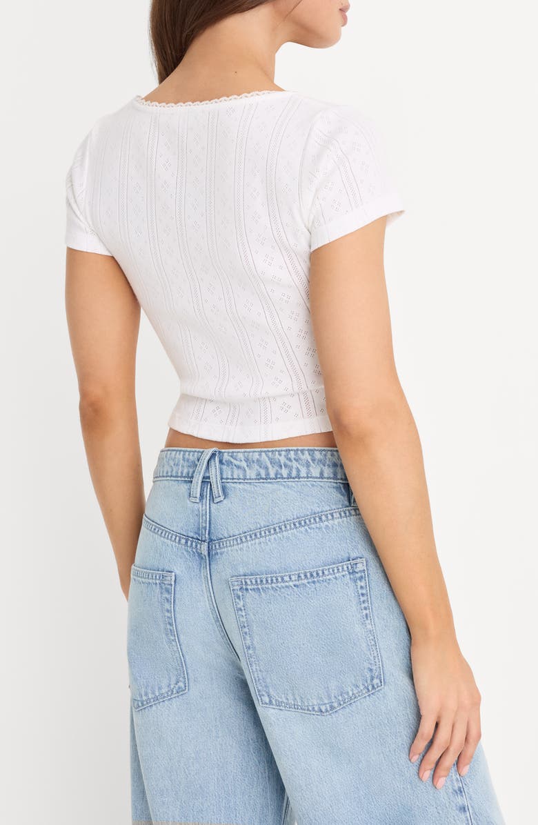 Good American The Pointelle Square Neck Cotton Crop Top, Alternate, color, White001