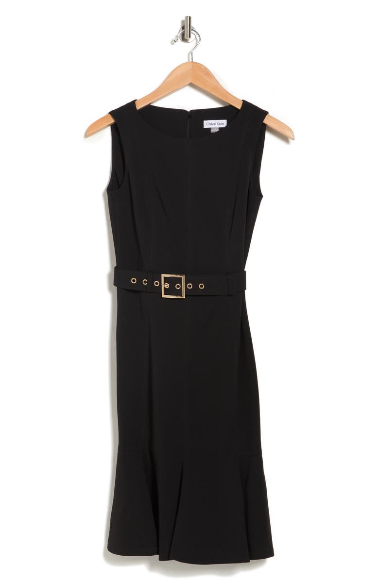 Calvin Klein Belted Flared Hem Sheath Dress, Alternate, color, 