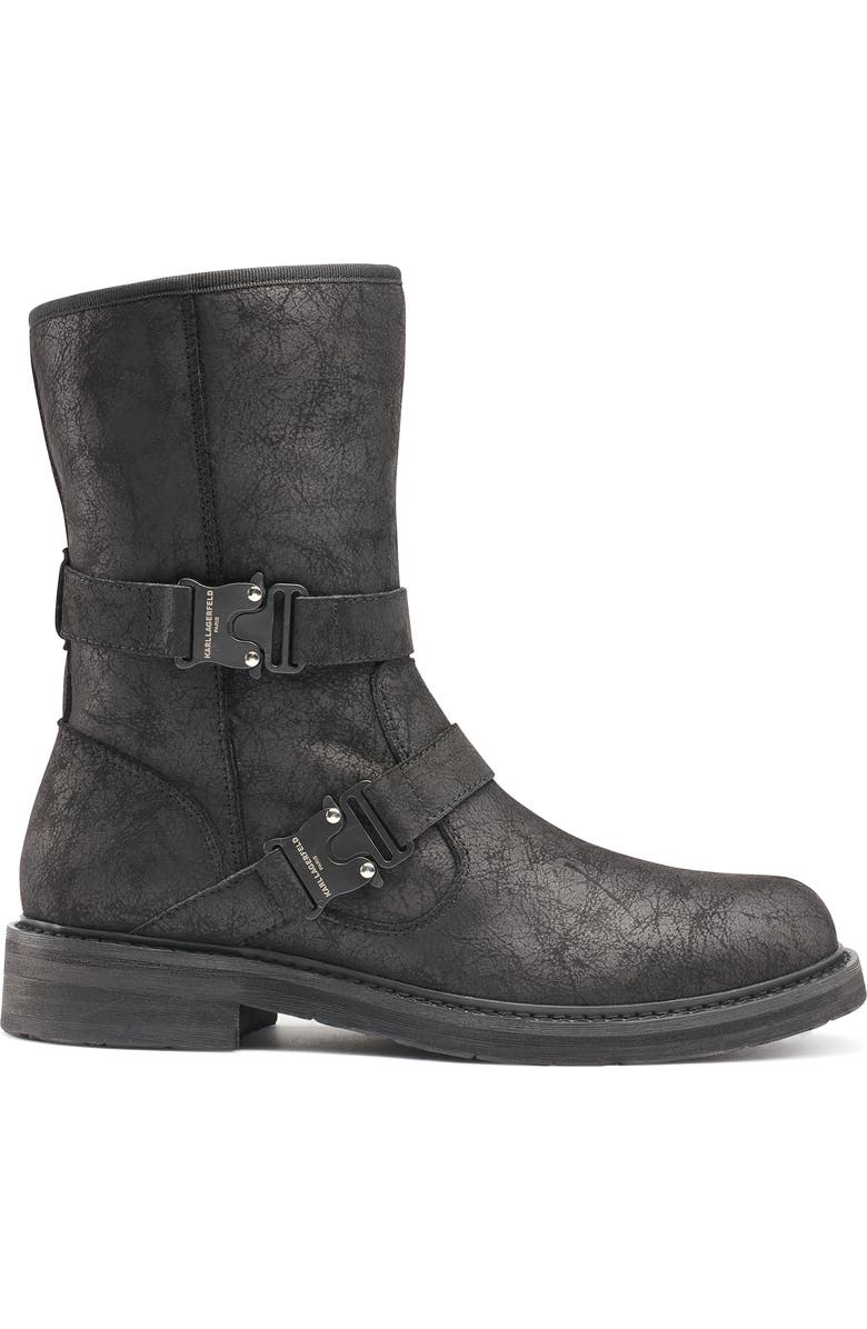KARL LAGERFELD PARIS Faux Shearling Lined Double Buckle Boot, Alternate, color, Black