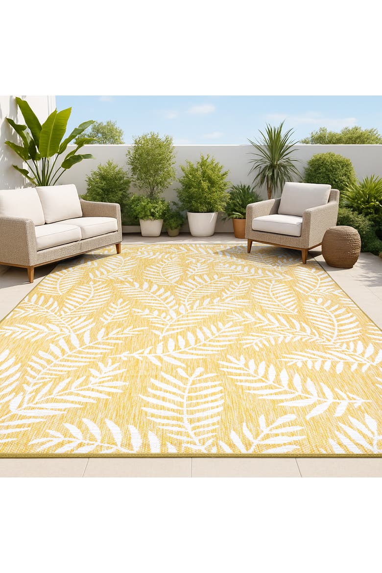 Nevis Palm Frond Indoor/Outdoor Area Rug, Alternate, color, Yellow/Cream