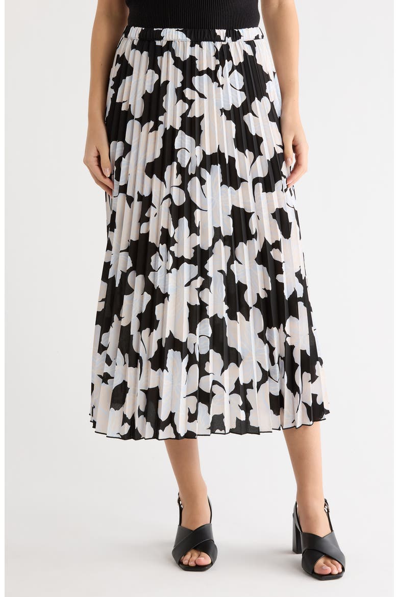 Chiffon Pleated Midi Skirt, Main, color, BLACK- BLUE H CHLOE ABSTRACT